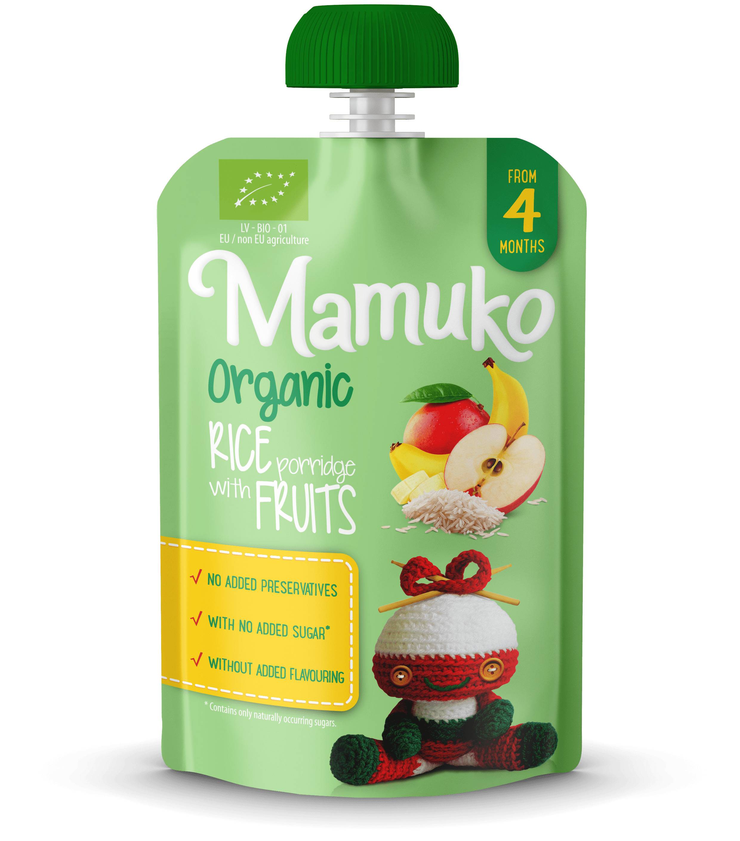 Porridge de orez cu fructe, eco-bio 100g Mamuko