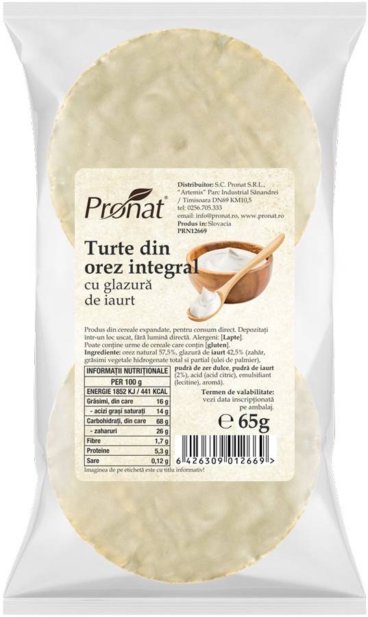 Turte din orez integral cu glazura de iaurt 65g - Pronat