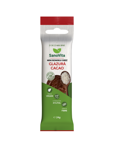 Mini rondele orez glazura cu cacao, fara zahar 24g - Sano Vita