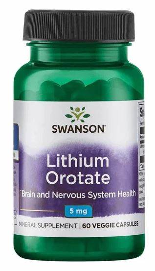 Lithium Orotate (Depresie, Bipolaritate) 5mg, 60 cps - Swanson