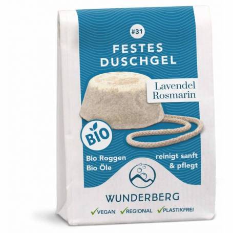 Gel de dus solid cu lavanda si rozmarin, eco-bio, 80 g, Wunderberg