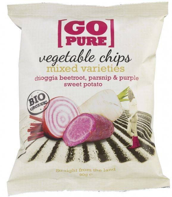 Chipsuri din sfecla Chioggia, pastarnac si cartofi dulci Fara Gluten Eco-Bio 90g -Go Pure