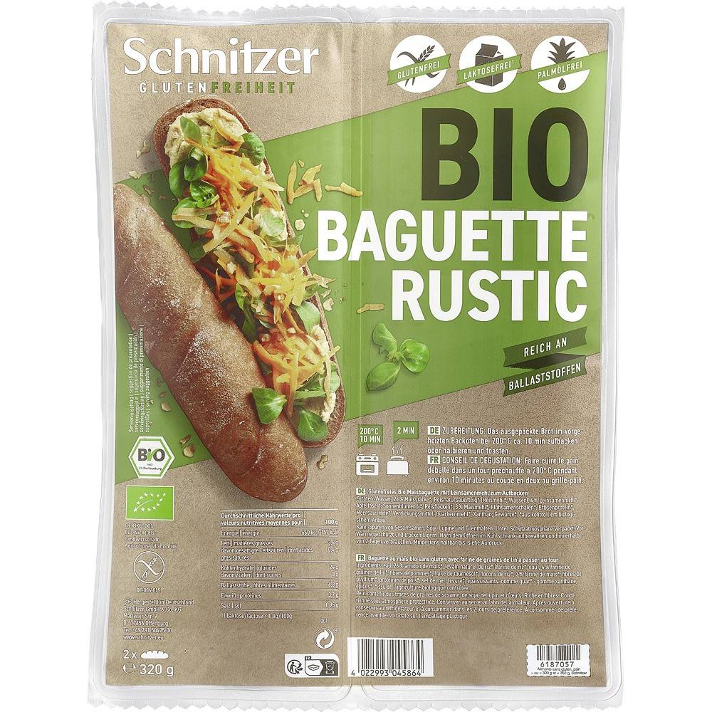 Bagheta rustica fara gluten, 2 bucati, eco-bio, 320 g, Schnitzer