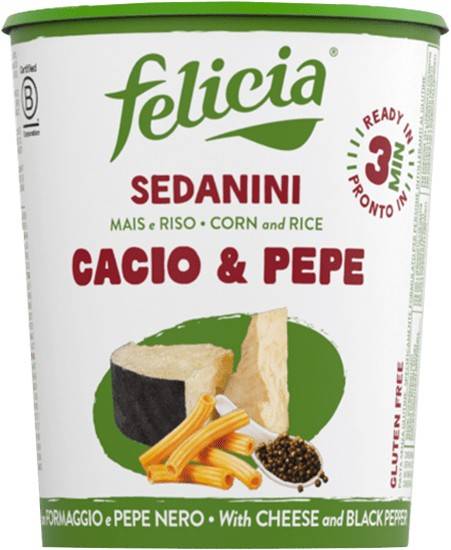 Sedanini fara gluten din porumb si orez Cacio & Pepe, 70g Felicia