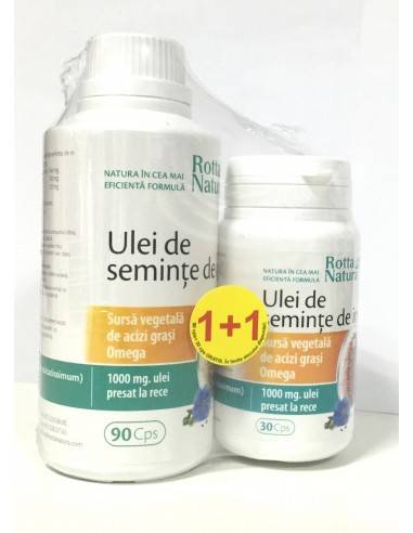 Ulei de seminte de in 1000mg 90cps + 30cps Gratis - Rotta Natura