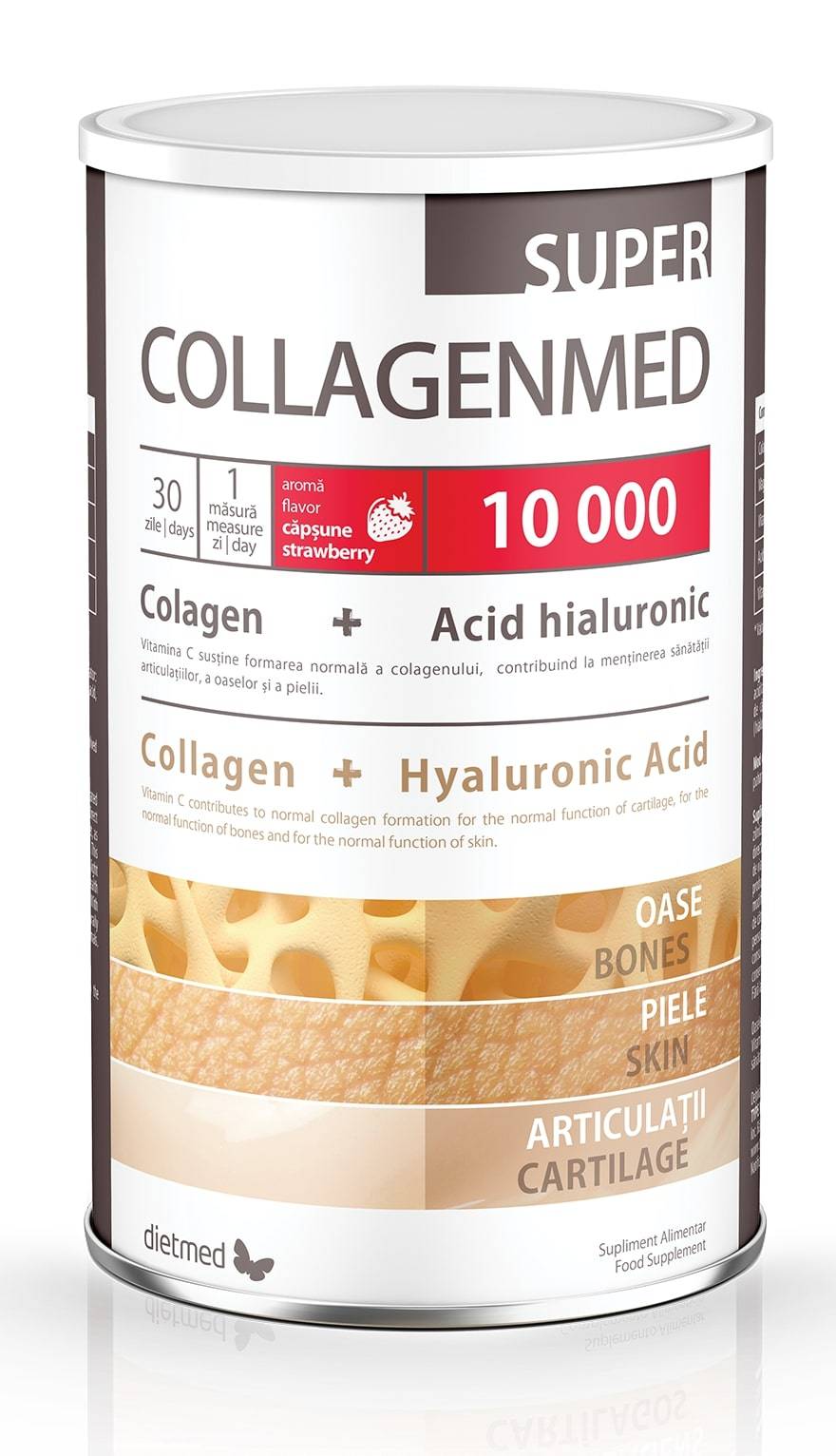 Collagenmed Super - colagen pulbere cu aroma de capsuni, 10000 mg, 450 g, Dietmed-Naturmil