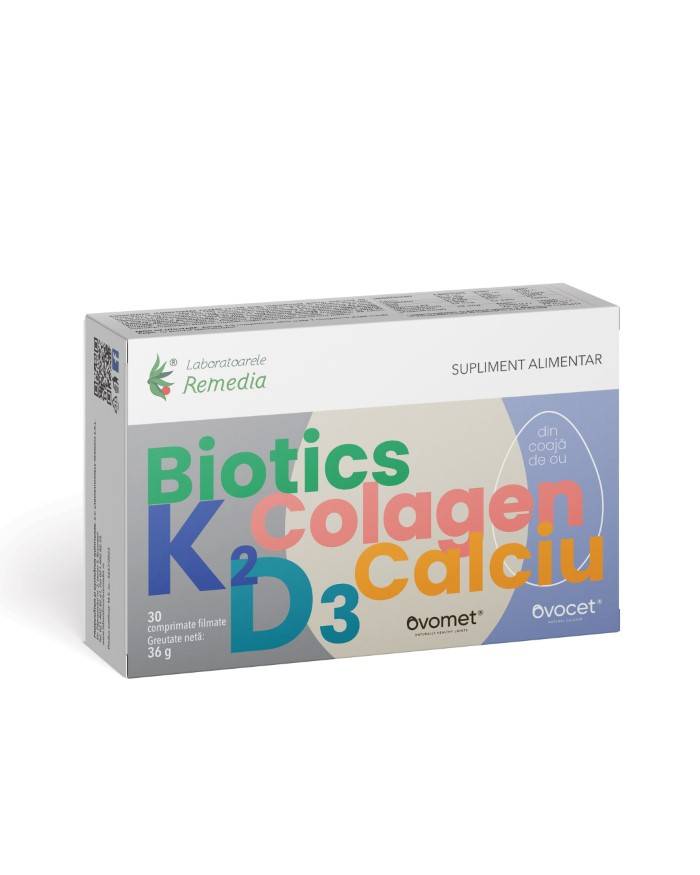 Vitamine K2 + D3 + COLAGEN + CALCIU (DIN COAJĂ DE OU) 30cpr - Remedia