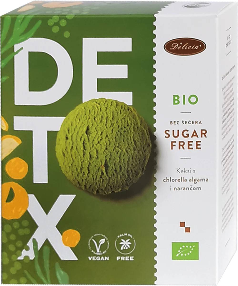 Biscuiti DETOX fara zahar, cu chlorella si coaja de portocala Eco-Bio 125g - Delicia