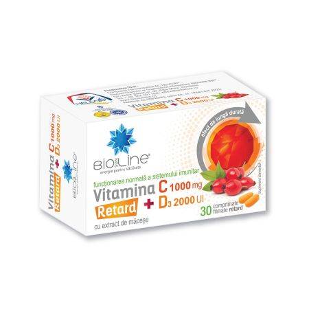 VITAMINA C 1000 MG RETARD + D3 2000 UI, 30 COMPRIMATE, HELCOR