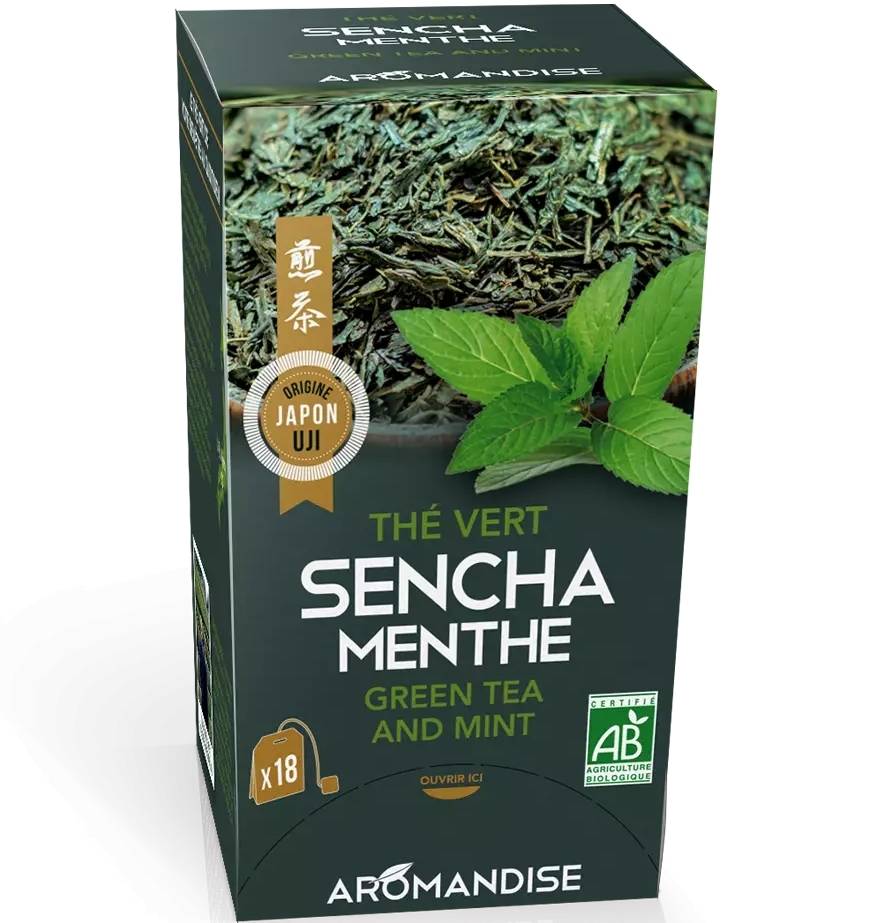 Ceai verde Sencha cu menta, eco-bio, 18 pliculete x 2g - Aromandise