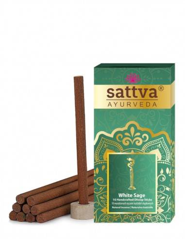 Betisoare parfumate,Dhoop Salvie Alba cu suport, 10buc – Sattva Ayurveda