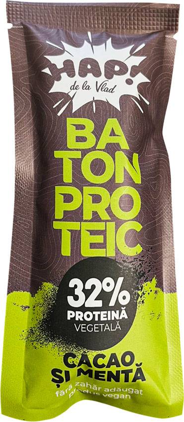 Baton proteic cu cacao si menta, 32% proteine, raw vegan, 45g - HAP! de la Vlad