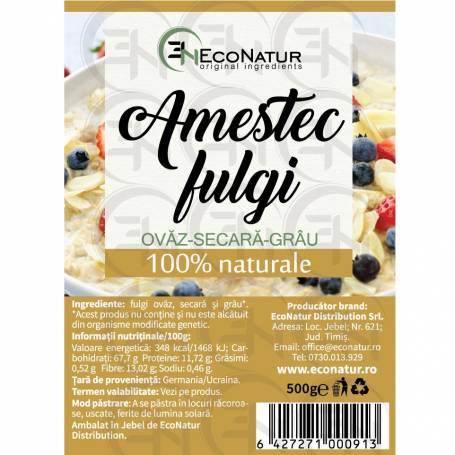 Amestec fulgi de ovaz, secara si grau, 500 g, Econatur