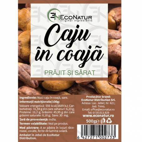 Caju in coaja prajit si sarat, 500 g, EcoNatu