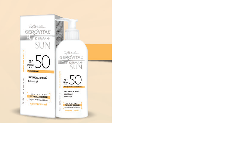 Lapte pentru protectie solara cu SPF 50 H3 Derma+ Sun, 150 ml, Gerovital