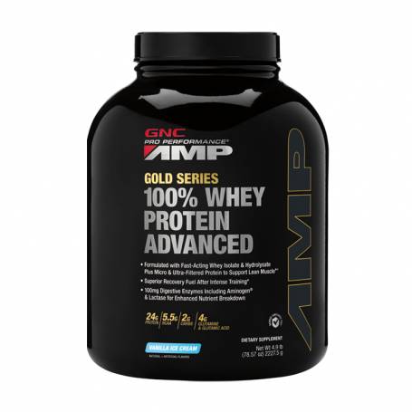 Gold Series 100% Whey Protein Advanced, Proteina din Zer, cu Aroma de Vanilie, 2227.5 g - GNC AMP