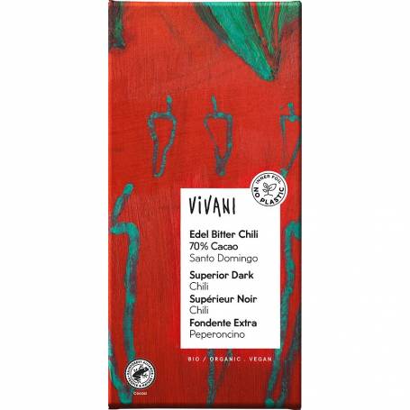 Ciocolata amaruie cu cacao 70% si chili, eco-bio, 100 g, Vivani