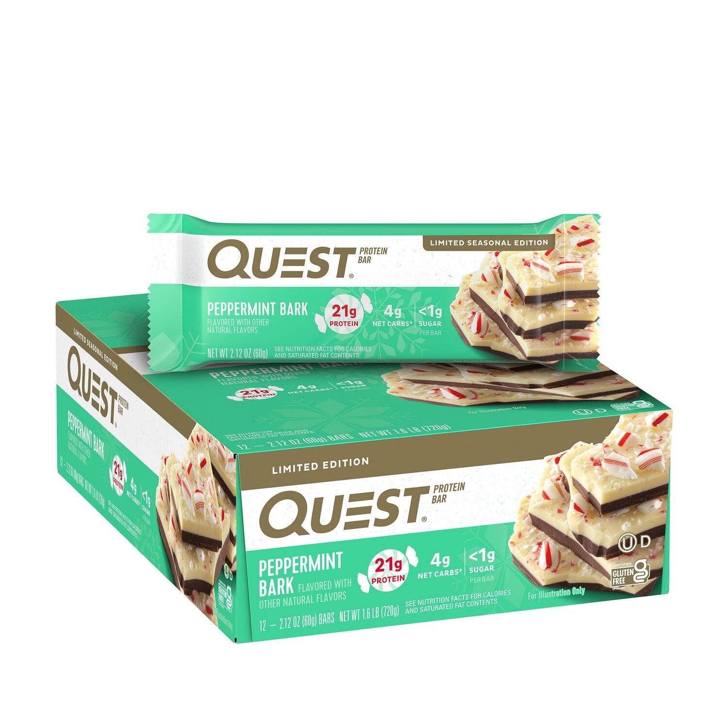 Quest Protein Bar, Baton Proteic Cu Aroma De Peppermint Bark, 60 G, GNC