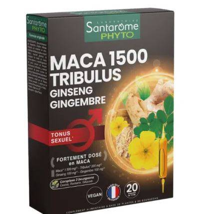 Maca 1500 Tribulus Phyto, 20 fiole x 10 ml - Santarome