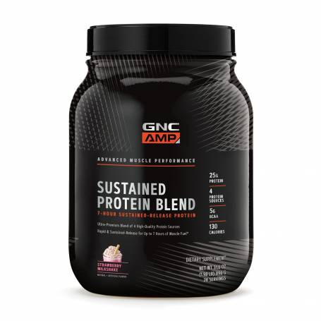 AMP Sustained Protein Blend, Amestec Proteic cu Aroma de Milkshake de Capsuni, 896g - GNC