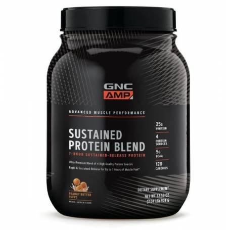 Amp Sustained Protein Blend Amestec Proteic Cu Aroma De Pufuleti Cu Unt De Arahide, 924g - Gnc