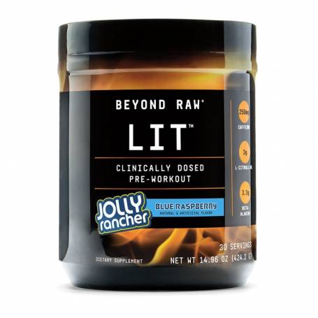 Beyond Raw Lit Pre Workout Cu Aroma De Bomboane Jolly Rancher Cu Zmeura Albastra, 424,2g - Gnc