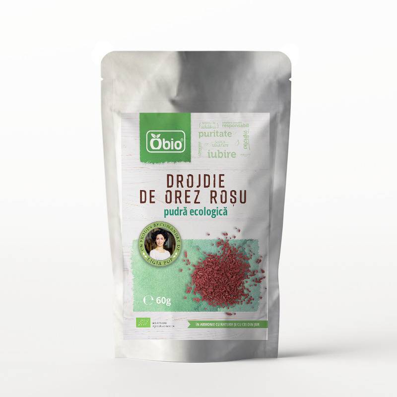 extract de drojdie de orez rosu produs romanesc Drojdie de orez rosu pudra Eco-Bio 60g - Obio