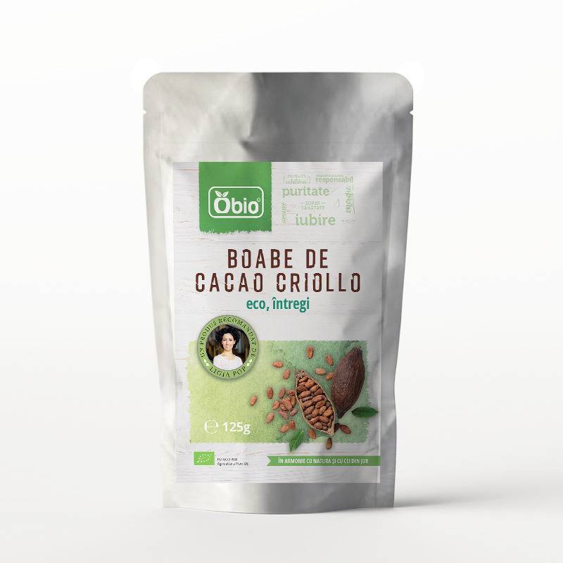 Boabe de cacao Criollo intregi, eco-bio, 125 g, Obio