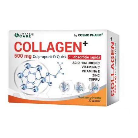 Collagen+ 500mg, sustine sanatatea articulatiilor, piell, parului, oaselor si muschilor, 30cps - Cosmo Pharm