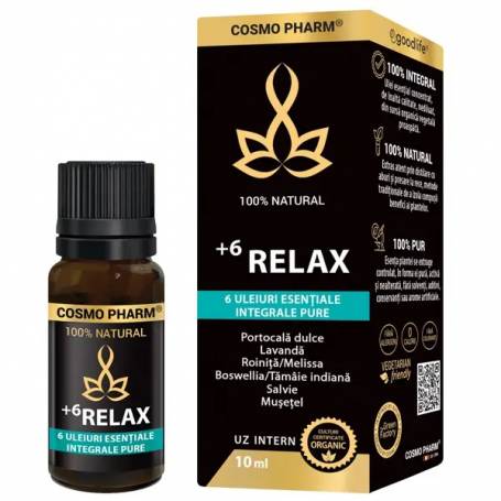 Complex de uleiuri esentiale + 6 RELAX, contribuie la o relaxare profunda, 10 ml, CosmoPharm