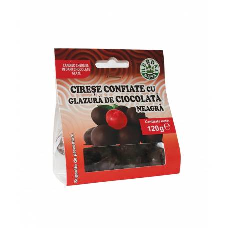 CIRESE CONFIATE CU GLAZURA CIOCOLATA NEAGRA, 120 G, HERBAVIT