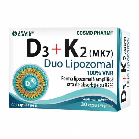 Vitamina D3 + K2 MK - 7 Duo lipozomal, 30 capsule, Cosmopharm