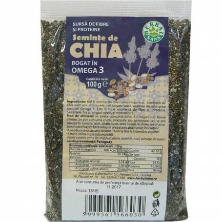 Seminte de chia, 500 g, HERBAVIT