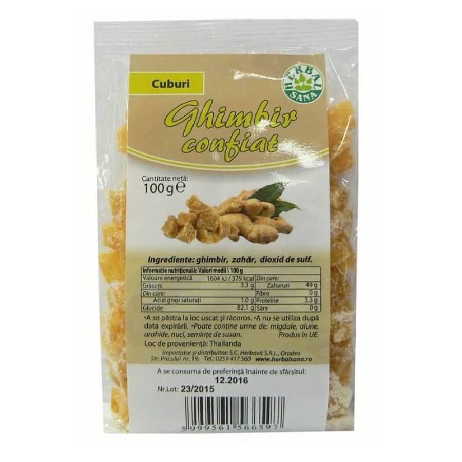 Ghimbir Confiat, 100 g, HERBAVIT