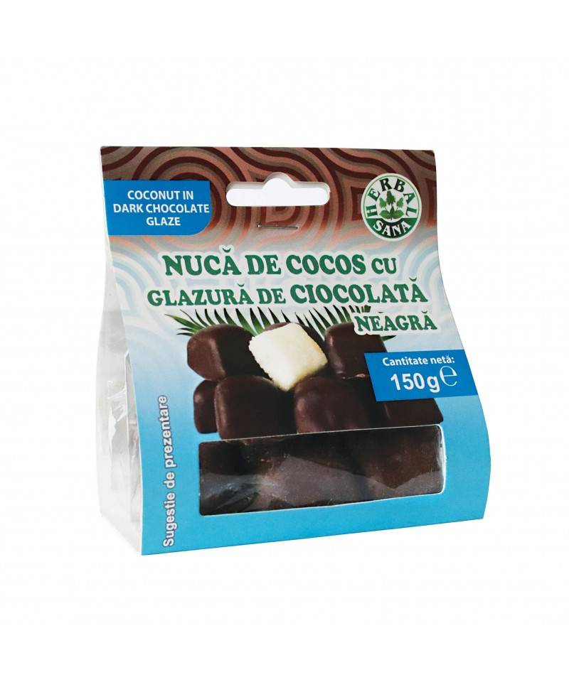 NUCA COCOS CU GLAZURA DE CIOCOLATA NEAGRA, 150 G, HERBAVIT