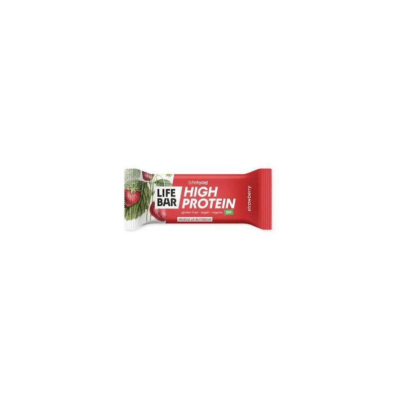 Baton proteic cu capsuni raw, eco-bio, 40g - Lifebar