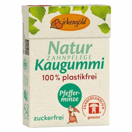 Guma de mestecat naturala cu menta si xilitol, 28g, Birkengold