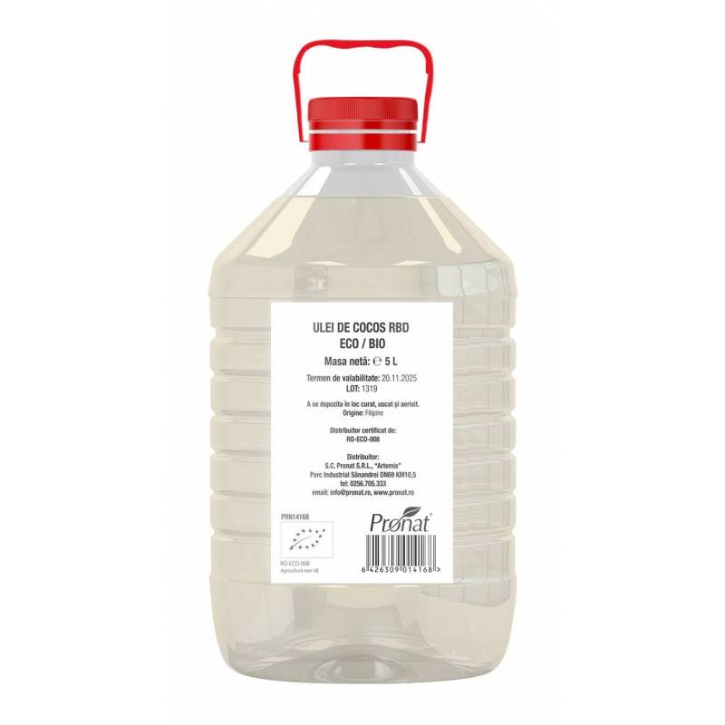 Ulei de cocos dezodorizat, RBD, eco-bio, 5L, Pronat