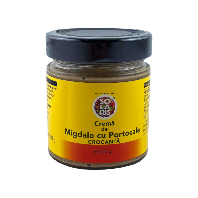 CREMA TARTINABILA CROCANTA DE MIGDALE CU PORTOCALE, 200g, SOLARIS