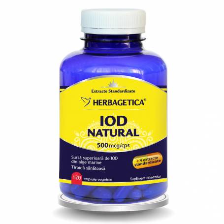 Iod Natural din fucus, 500mcg, 120cps vegetale, HERBAGETICA