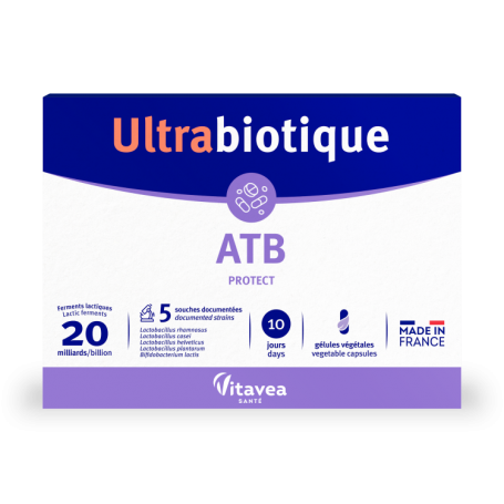 ULTRABIOTIQUE ATB PROTECT - protejeaza flora in administrarea antibioticelor, 10 capsule vegetale, VITAVEA