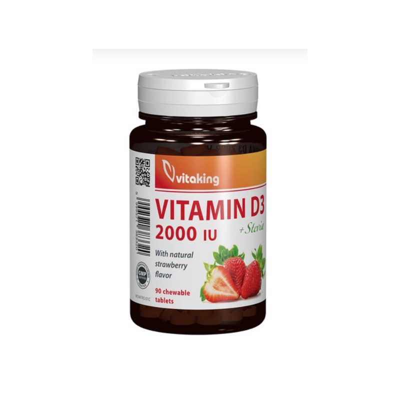 VITAMINA D3, 2000 UI, 90 comprimate masticabile, cu stevia, VITAKING