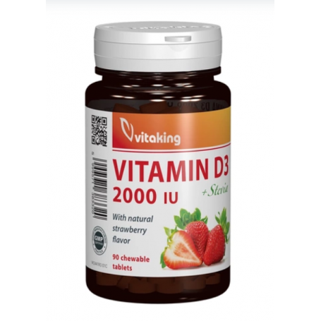 VITAMINA D3, 2000 UI, 90 comprimate masticabile, cu stevia, VITAKING