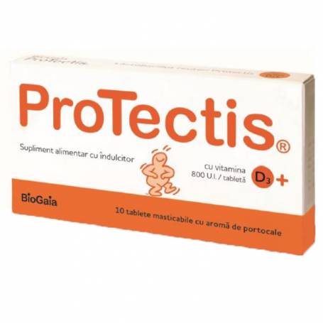 PROTECTIS, probiotic cu Vitamina D3 800UI, 10 tablete masticabile PORTOCALA, Ewopharma