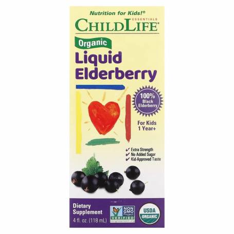 Organic Liquid Elderberry, supliment pentru sustinerea sistemului imunitar, 118 ml, Childlife Essentials, Secom