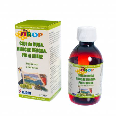 Sirop expectorant de coji de nuca, muguri de pin, ridiche neagra si miere, 200 ml, Pontica Elidor