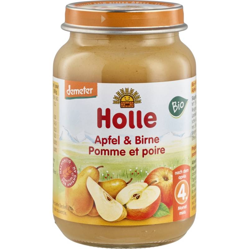 Piure de mere si pere pentru copii, +5 luni, eco-bio, 190 g, Holle