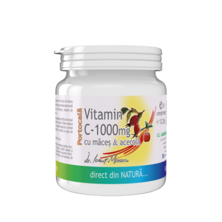 Vitamina C cu Macese si Acerola, cu aroma portocale, 10 comprimate, Medica