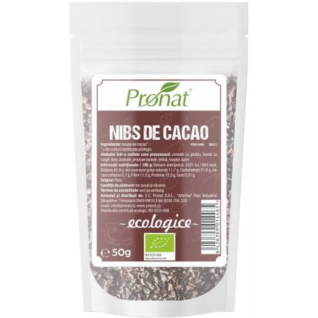 Nibs din samburi de cacao, eco-bio, 50 g, Pronat