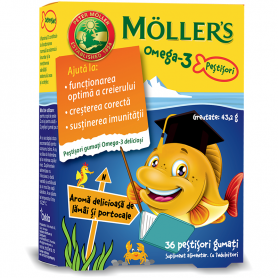 Omega 3 Jeleuri Pestisori pentru copii - aroma de portocale, 36 buc, Mollers